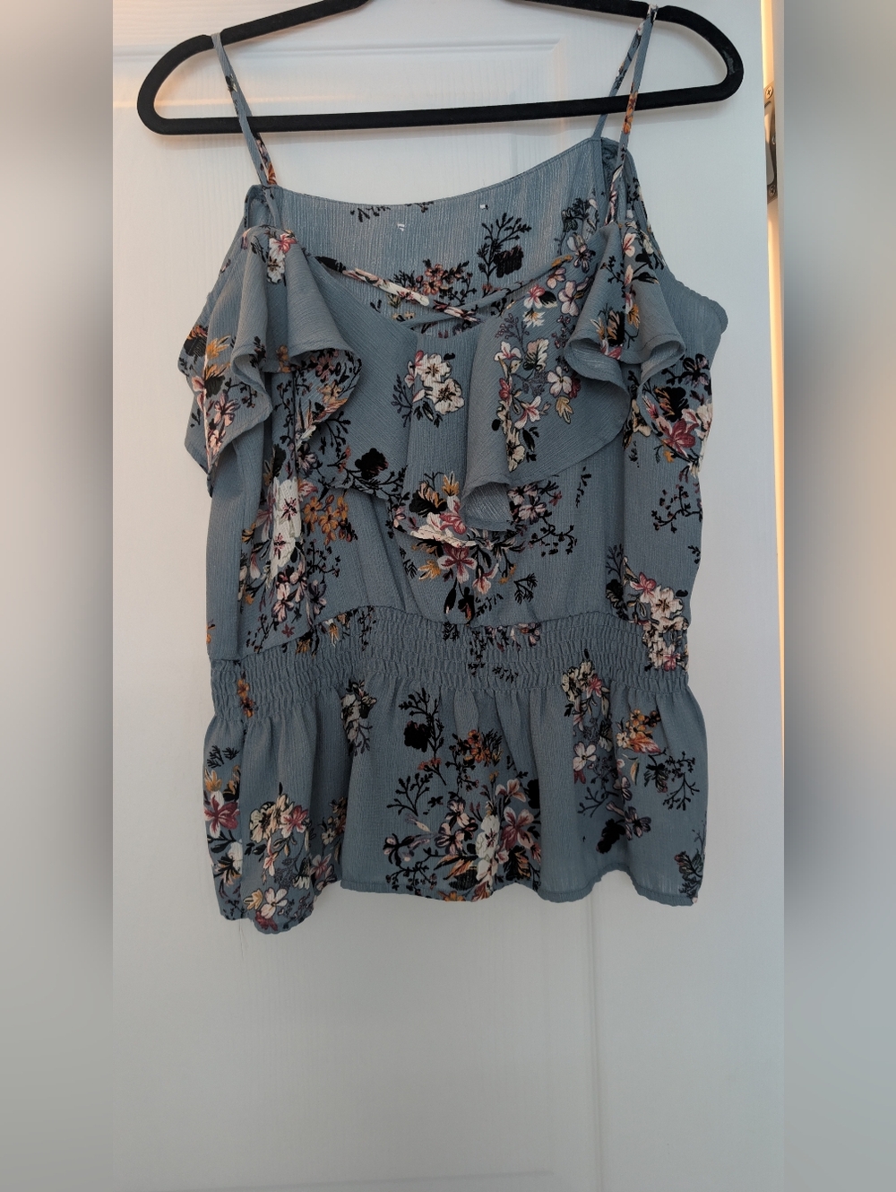 Charlotte Russe Blue Floral Ruffle Smocked Tank Top